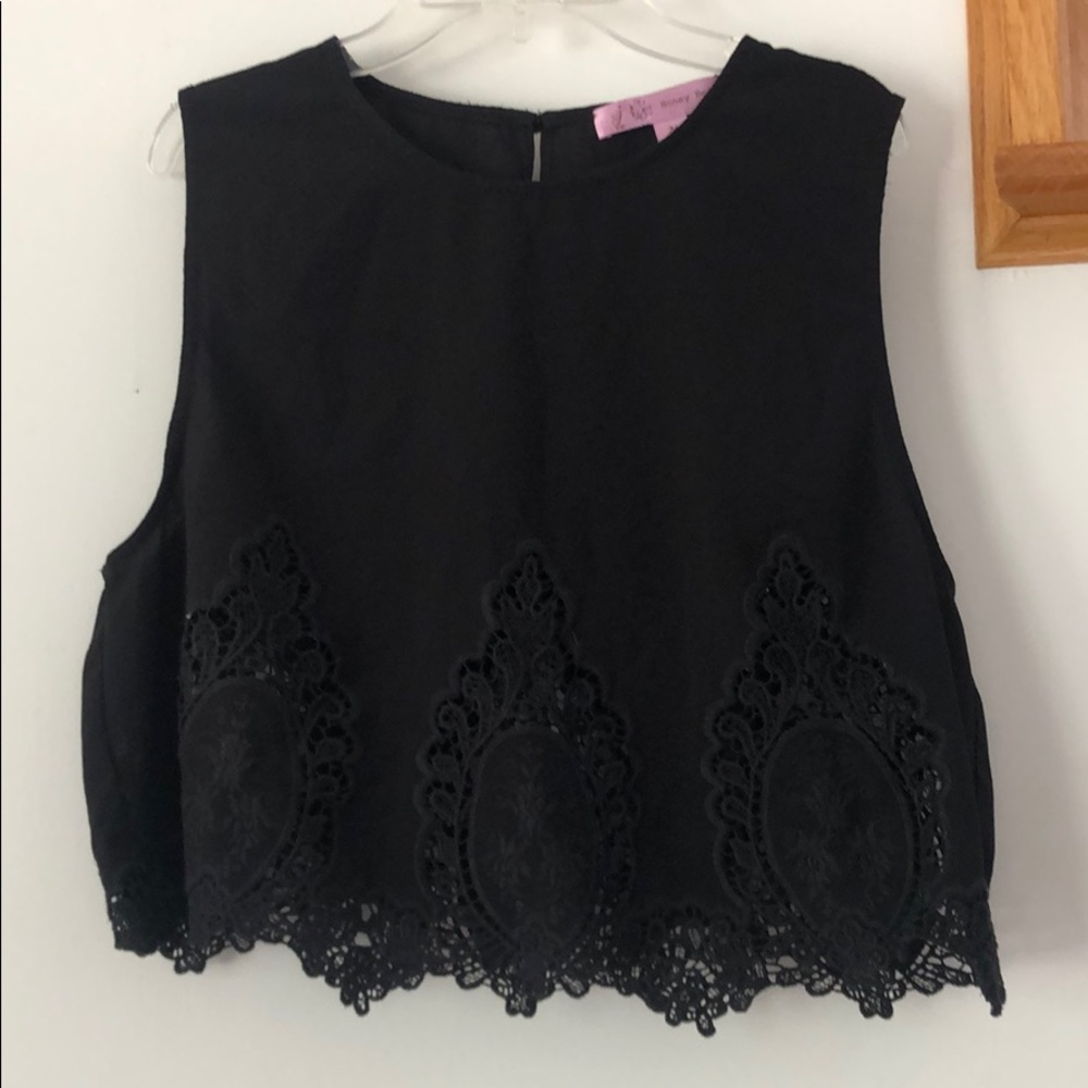 Honey Belle Black Crop with Lace Cutouts